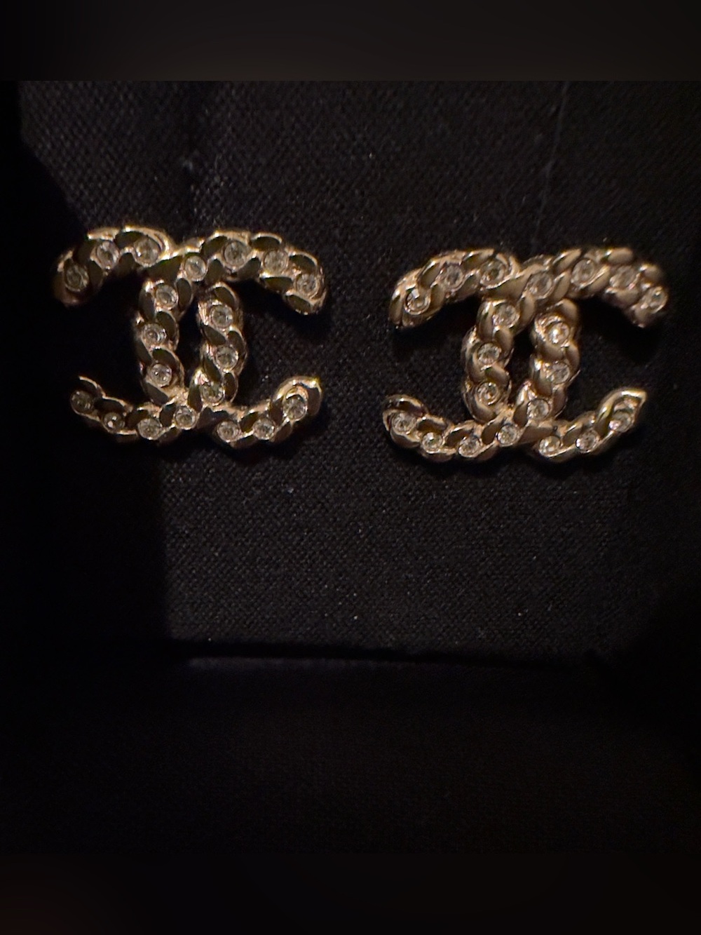 LIKE NEW CHANEL Gold Crystal CC Logo Stud Earrings. Pristine condition. - Picture 2 of 6